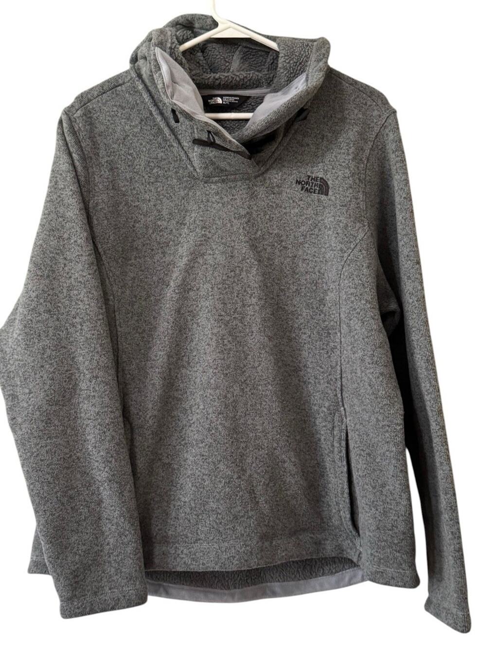 The North Face Toggle Neck Hoodie Sweatshirt Gray Fleece Women Size XL Outdoor